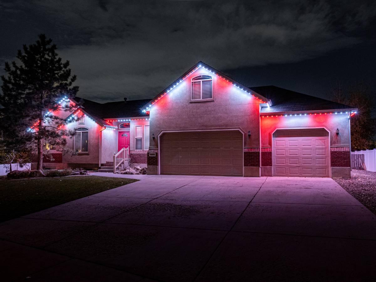 Permanent house lights in red and white for Huskers game day